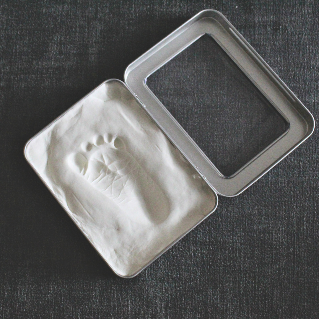 Hand & Foot Air-Dry Impression Kit for Perinatal Bereavement in Keepsake Tin Mold – (4.5"x3.3")