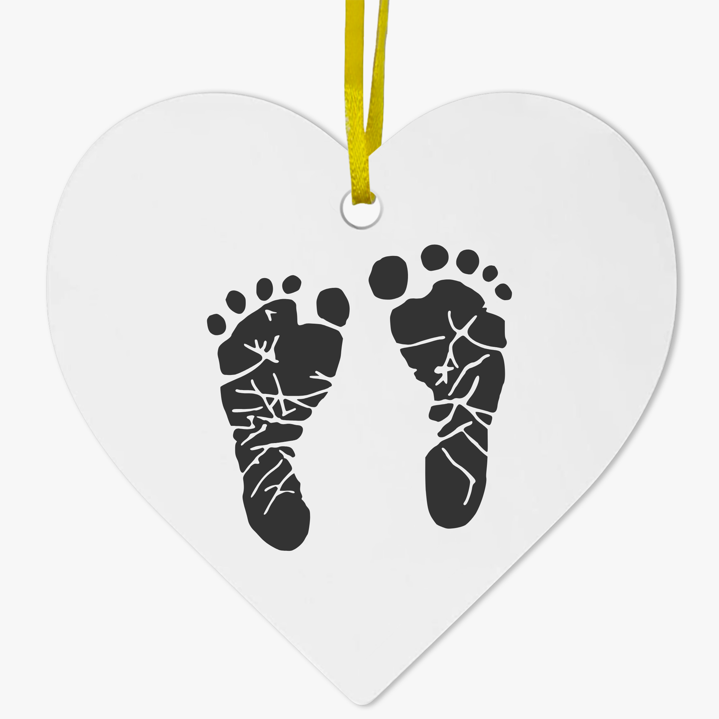 Acrylic Heart Memorial Ornaments with Baby Footprints - Set of 10