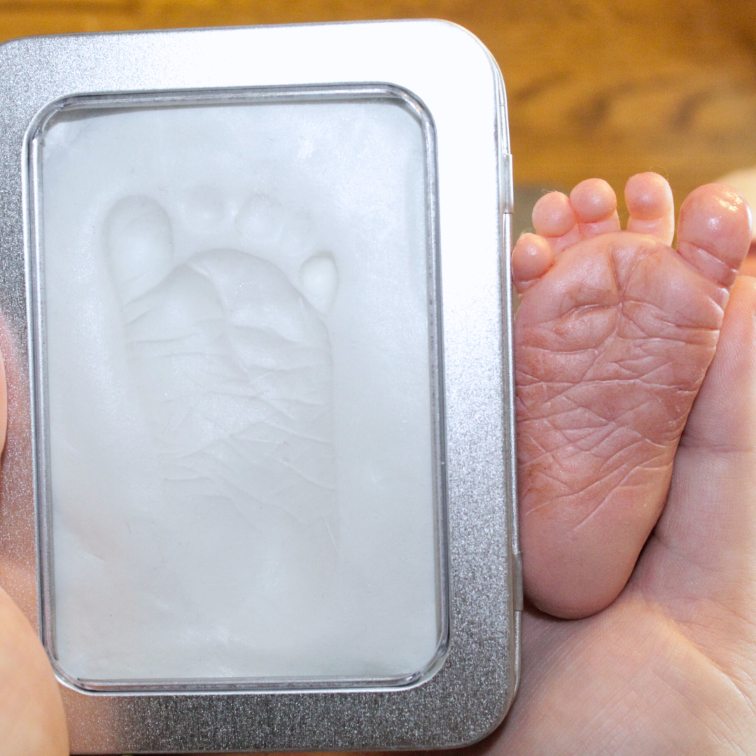 Hand & Foot Air-Dry Impression Kit for Perinatal Bereavement in Keepsake Tin Mold – (4.5"x3.3")