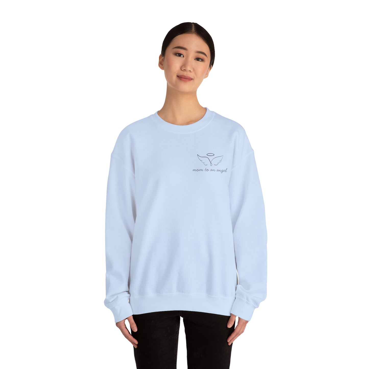 “Mom to an Angel” Sweatshirt – Memorial Crewneck in White, Light Blue, or Light Pink