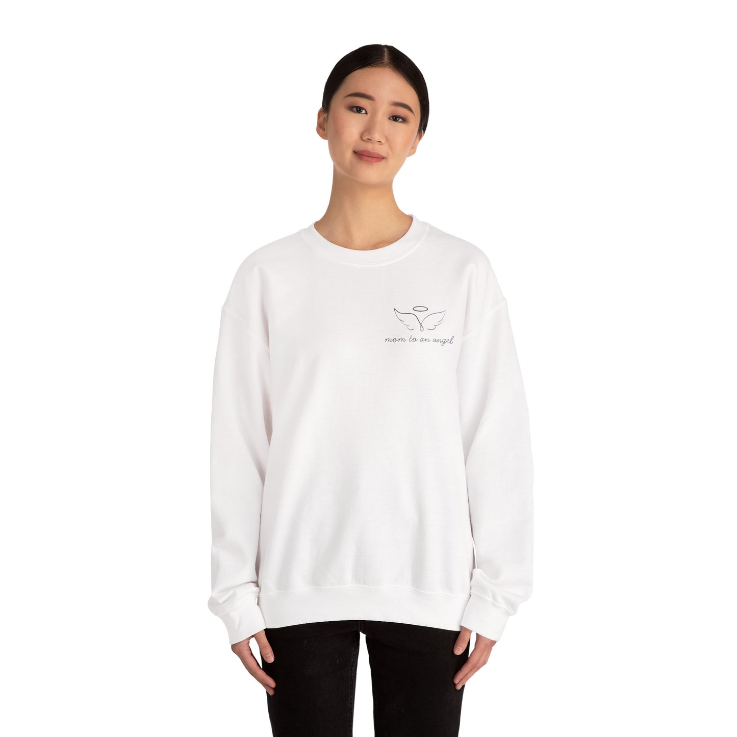 “Mom to an Angel” Sweatshirt – Memorial Crewneck in White, Light Blue, or Light Pink