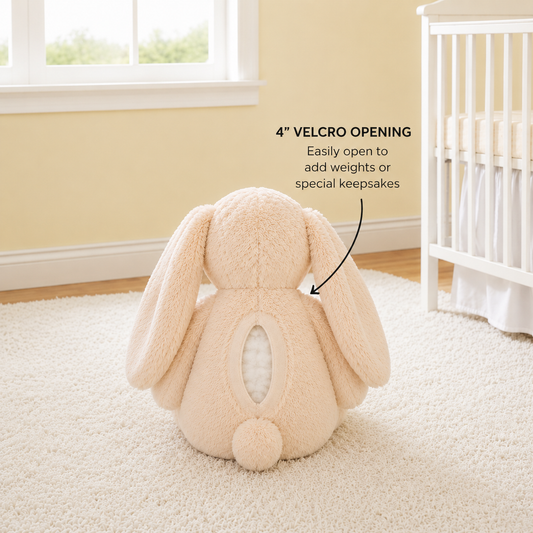 15" Custom Weight Snuggly Bunny with Velcro Opening in Back | 13oz to 6lbs