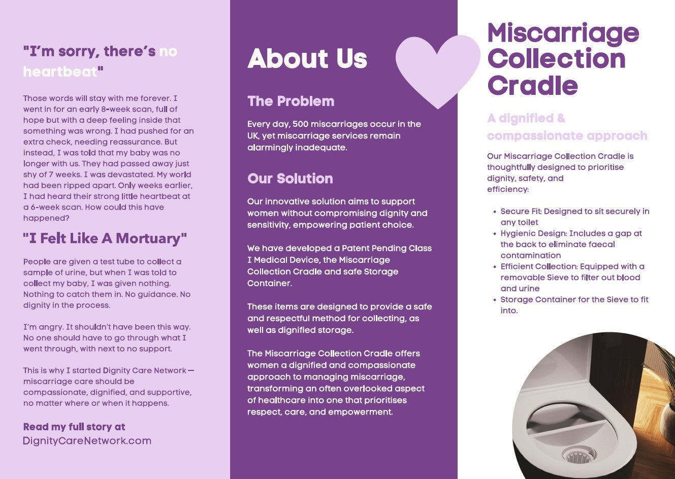Miscarriage Collection Cradle™ — FDA Registered Class I Medical Device