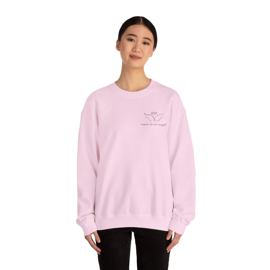 “Mom to an Angel” Sweatshirt – Memorial Crewneck in White, Light Blue, or Light Pink