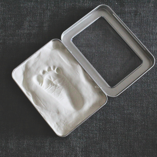 Hand & Foot Air-Dry Impression Kit for Perinatal Bereavement in Keepsake Tin Mold – (4.5"x3.3")