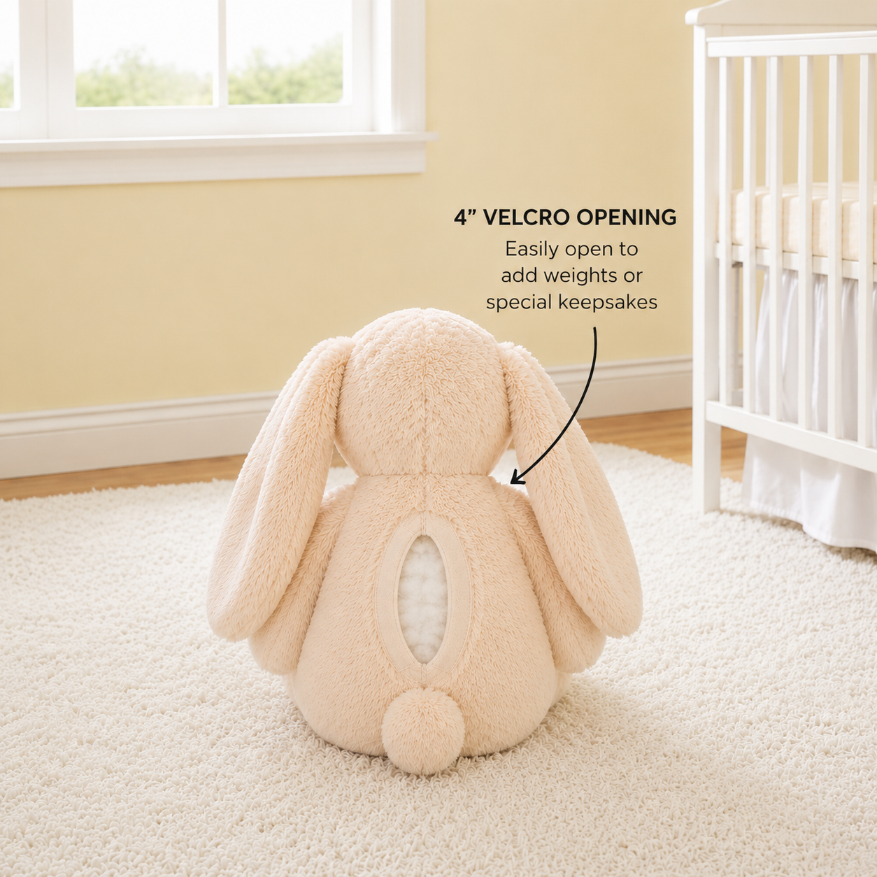 15" Custom Weight Snuggly Bunny with Velcro Opening in Back | 13oz to 6lbs