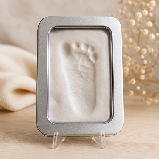 Hand & Foot Air-Dry Impression Kit for Perinatal Bereavement in Keepsake Tin Mold – (4.5"x3.3")