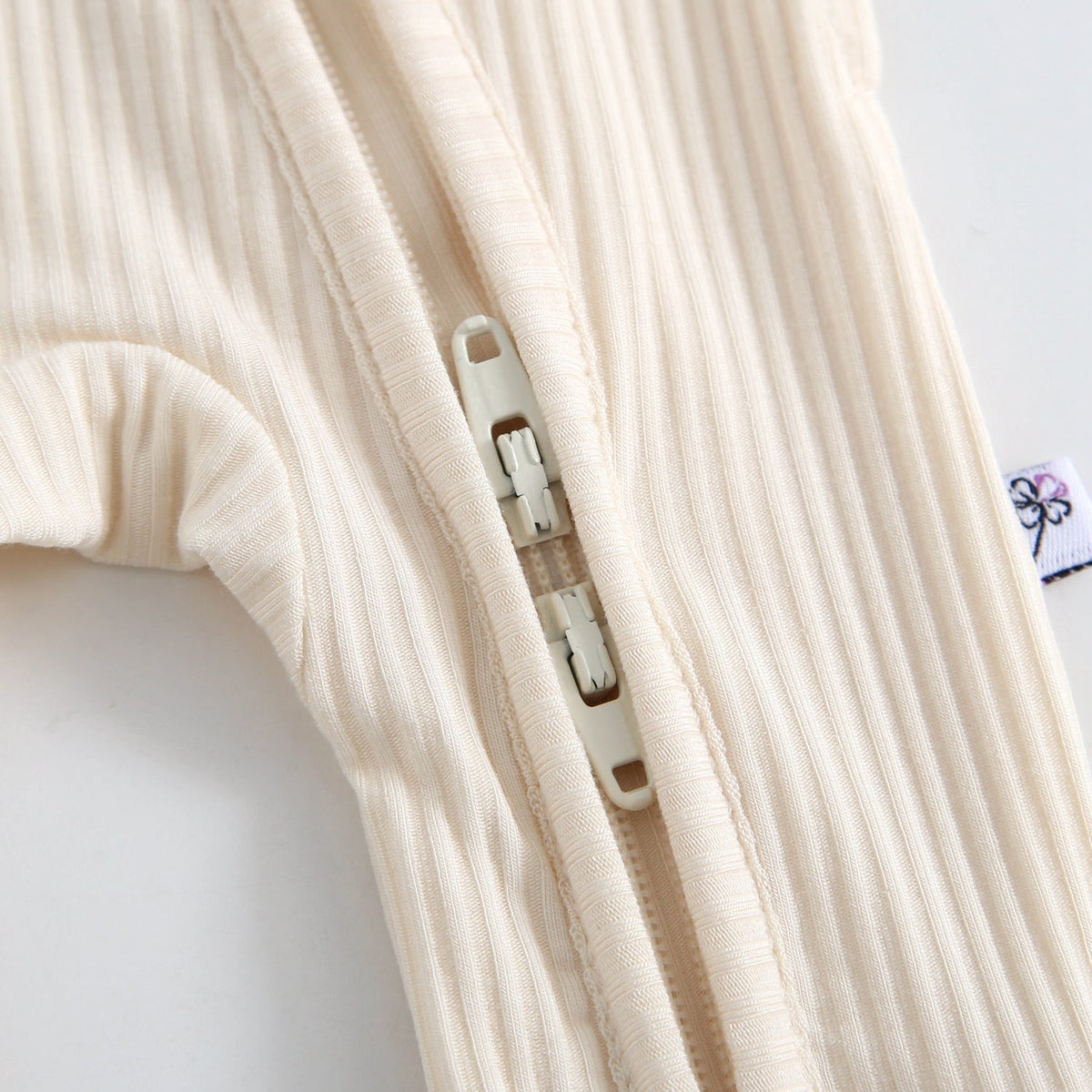 Oatmeal Ribbed Zippered Baby Romper