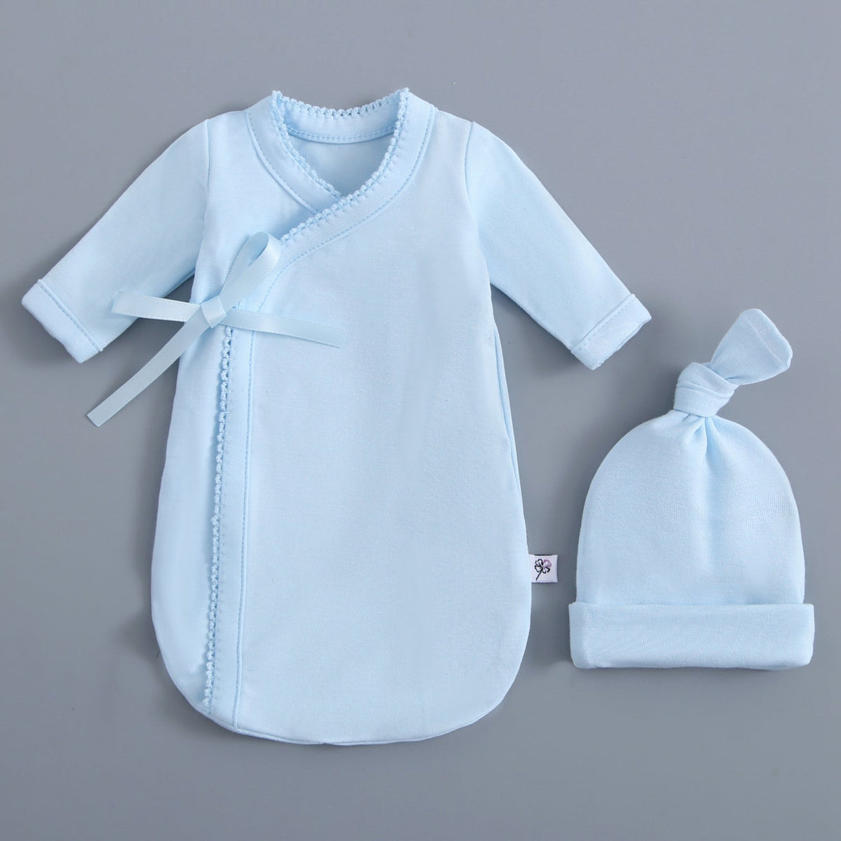 Light Blue Preemie Burial Gown & Hat Set
