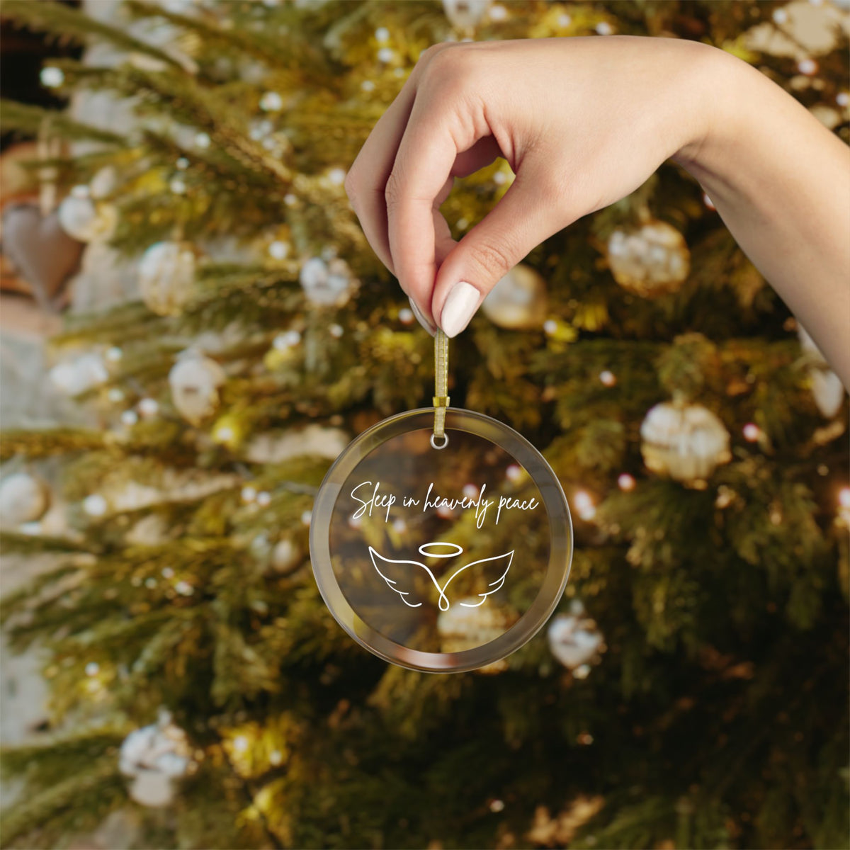 "Sleep in Heavenly Peace" Glass Keepsake Memorial Ornament