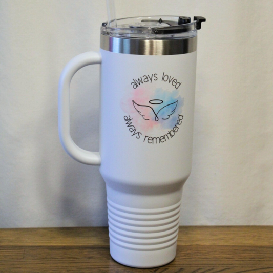 40 oz Stainless Steel Insulated Drink Tumbler with Straw | Angel Wing Design