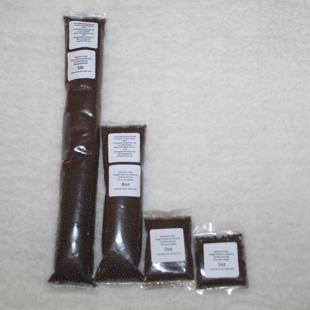 Steel Weight Packs for Memory Bears – 10lb Hospital Variety Set
