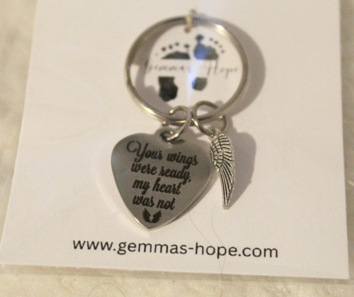 "Your Wings Were Ready, My Heart Was Not" Steel Keychain with Wing Charm